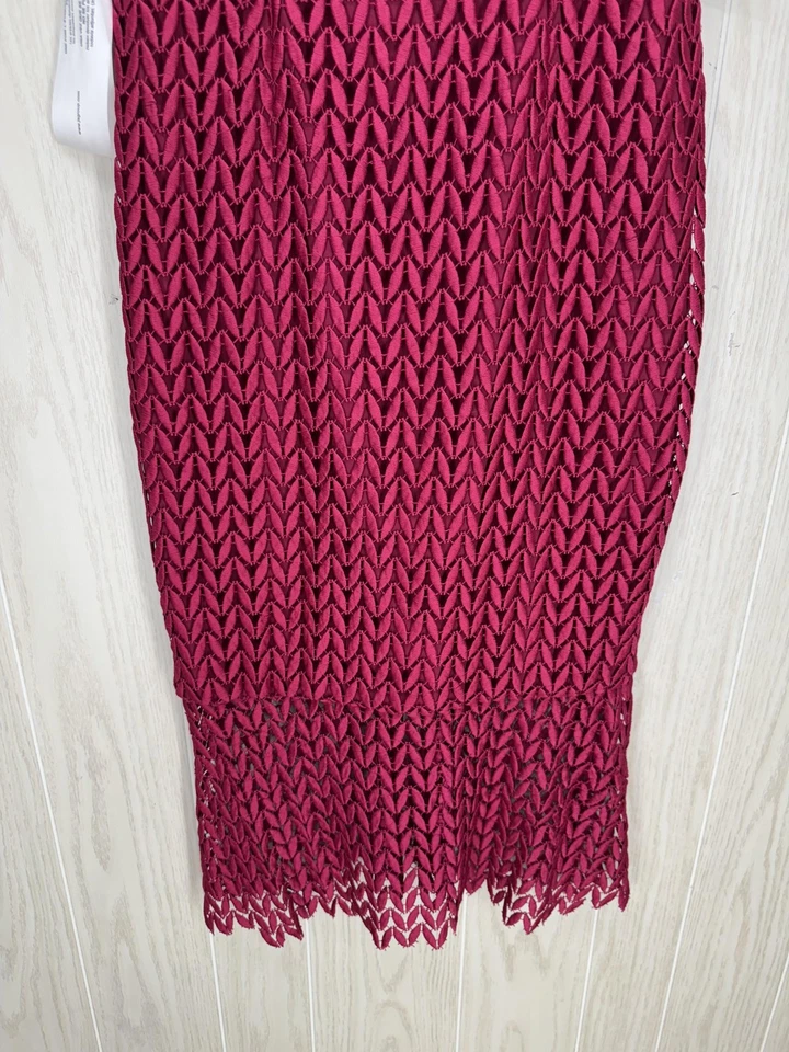 Vestido Kay Unger Feminino 8 Sangria Tatum Manga Curta Renda Bainha de Crochê K141422 - Imagem 4 de 4