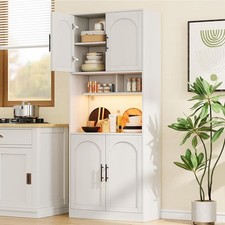 Kitchen Pantry Cabinet ,Hutch Cabinet Cupboard with LED Lights  Microwave Shelf