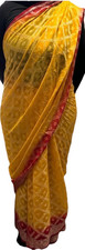 Indian Saree Yellow Red Silver Pallu for Women