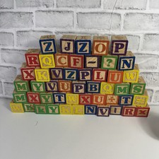 Lot of Wooden Blocks Numbers Letters Pictures Colorful Crafts Educational