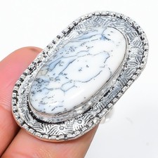 Dendrite Opal Gemstone Handmade 925 Sterling Silver Jewelry Ring Size 9 n703