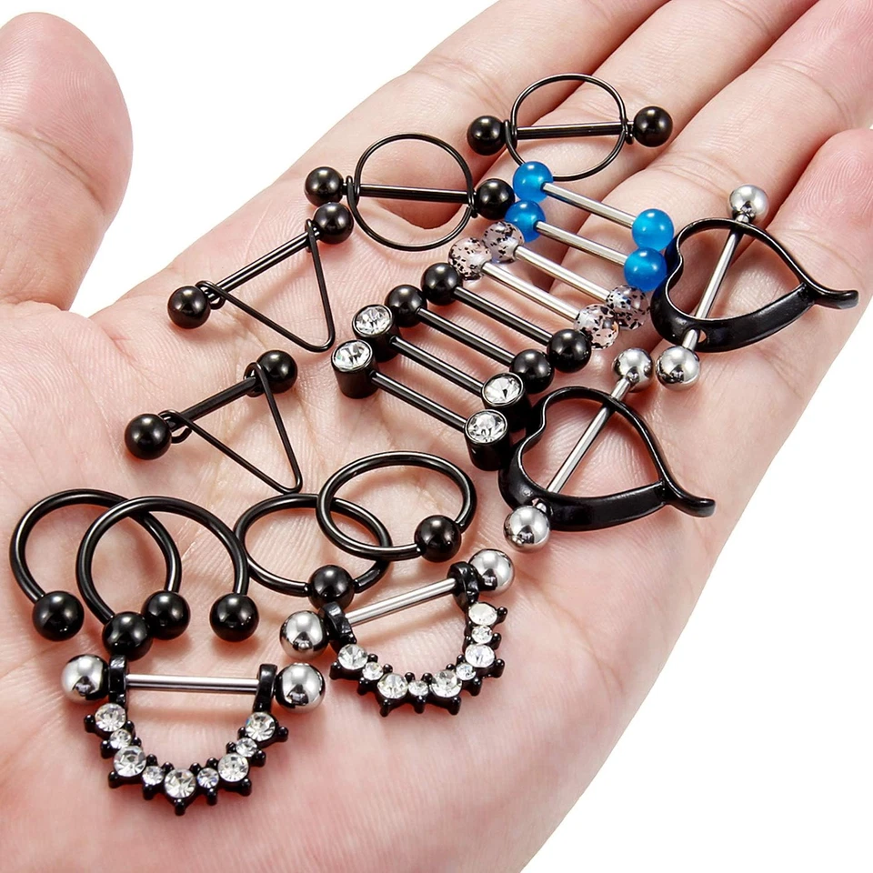 20 PIEZAS 14G Anillos para pezones de acero quirúrgico Circonita cúbica Barra en forma de corazón Pezones Piercin Foto 2 de 3