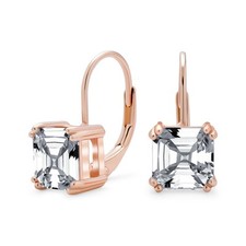 Square CZ Solitaire Asscher Cut Lever back Earrings Gold Plated Silver