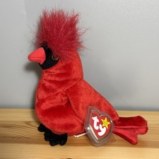 Ty Beanie Baby Mac Cardinal 6" Red Bird Beanbag Plush 1999 With Tag Protector