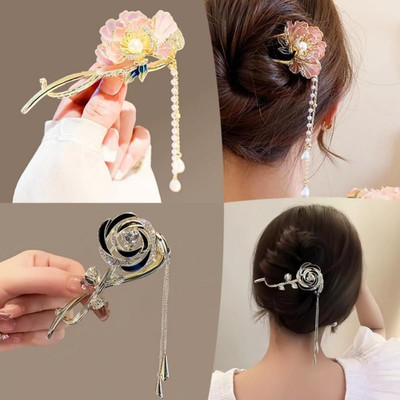 Flower Hair Clip, 2PCS Twist Banana Hair pins French Style Pearl Hair Barrett...