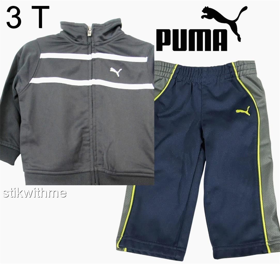 Puma  Toddler Boys [3 T] Gray/Gray & Navy Tracksuit SET Athletic Full-Zip Jacket
