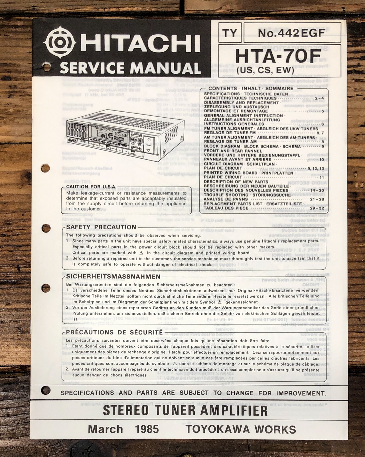 Hitachi HTA-70F Receiver Service Manual *Original*
