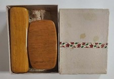 Vintage 1940s Vanity Hair Brush Set Art Deco Gold Tone Wood NEW Never Used