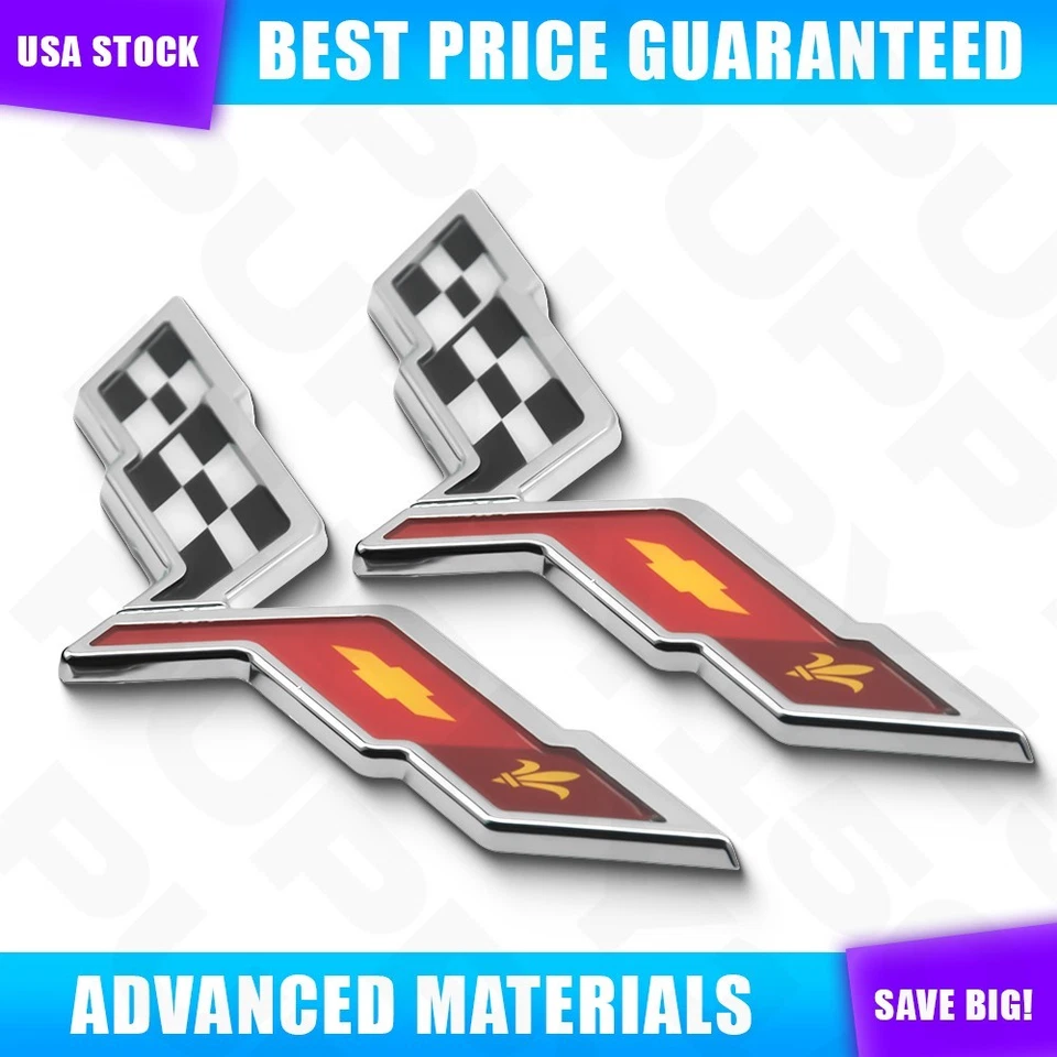 2Pcs Front & Rear 3D Emblem Crossed Flags Badge For C6 Corvette Sport 2005-2013 Foto 2 de 4