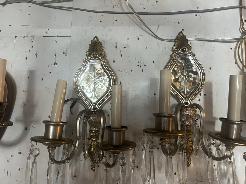 Pair Of Silvered Etched Mirror Sconces