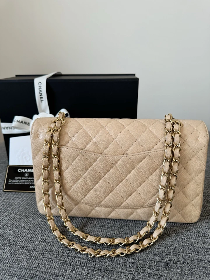 Chanel Medium Double Classic Flap Beige Caviar Leather With Gold Hardware - Image 3 of 4