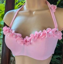 Light Pink 3D Floral Bikini Top   UK 30E   Brand New With Tags Swimwear Holiday