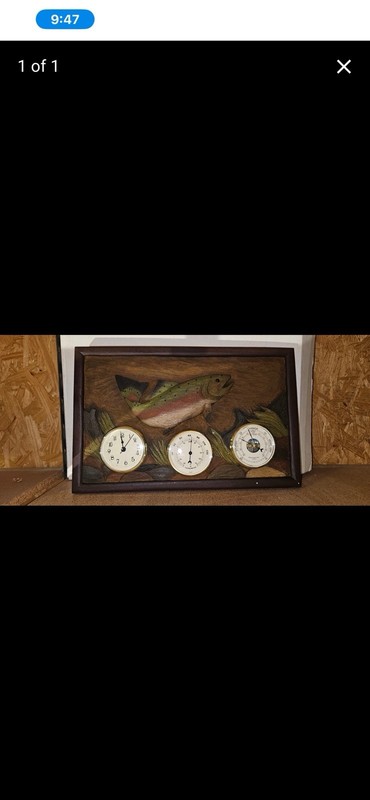 Big Sky Carvers Rainbow Trout Weather Station Clock Thermometer Barometer Read