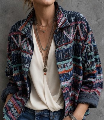 Vintage Chico s Colorful Artsy Embroidered Patchwork Jacket Size XL