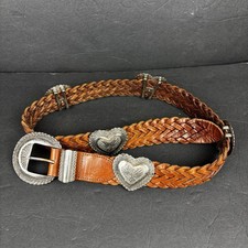 1991 Brighton Belt Concho Braided Brown VTG Western Heart Shape Metal 43908 Sz M