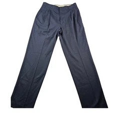 Haggar Dress Pants Men 34x32 Navy Pleated Classic Straight Leg