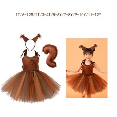 Mädchen Eichhörnchen Cosplay Kleid Tutu Rock Set Accessoires Tierkostüm