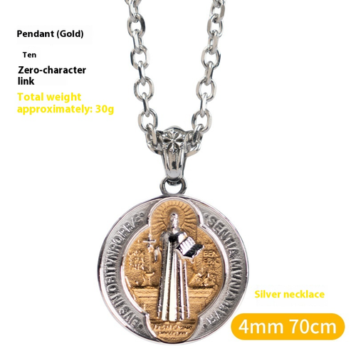 St. Benedikt Medaille Halskette, schwerer Stahl, Gothic Schutz Amulett Anhänger - Bild 8 von 9