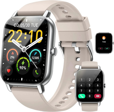 Smartwatch für Herren Damen Annehmen/Anrufe tätigen, 1,85'' HD Touchscreen M, Beige 