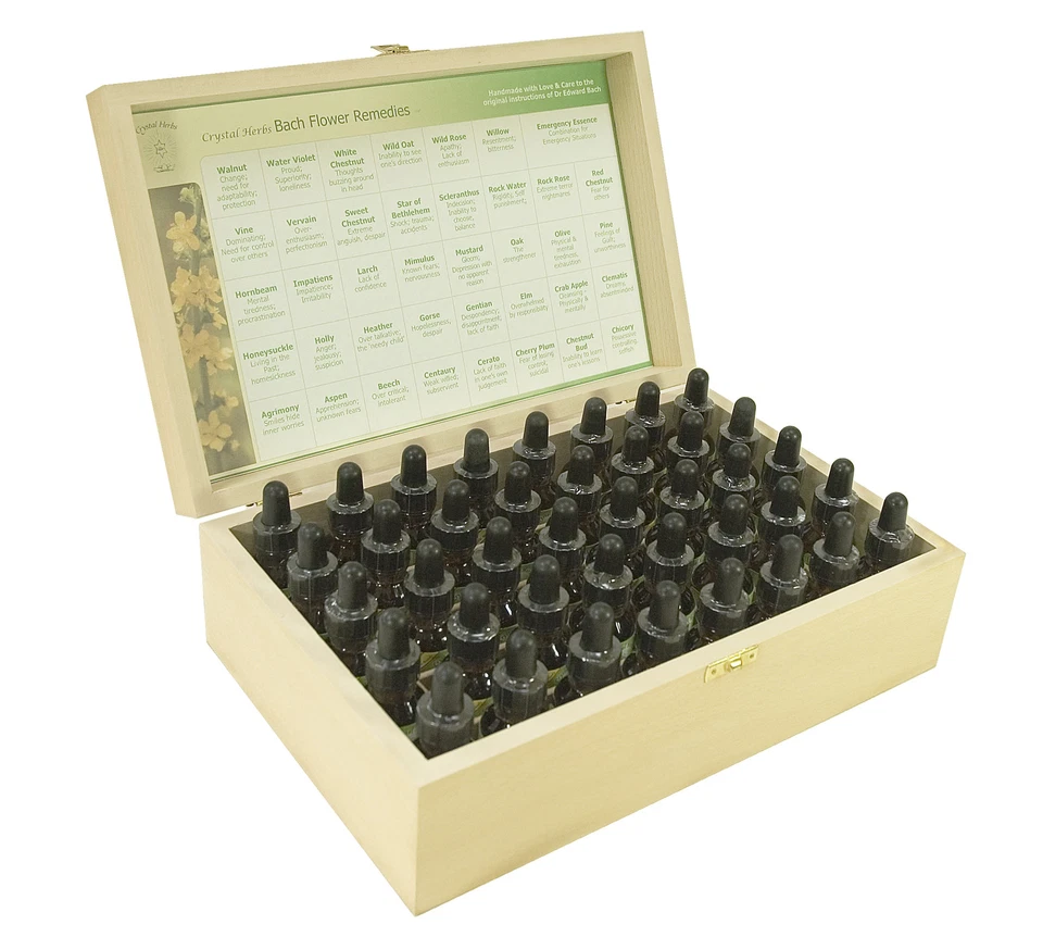 Komplett Set Von 25ml Bachblüten Heilmittel Von Crystal Herbs - IN Holz Box
