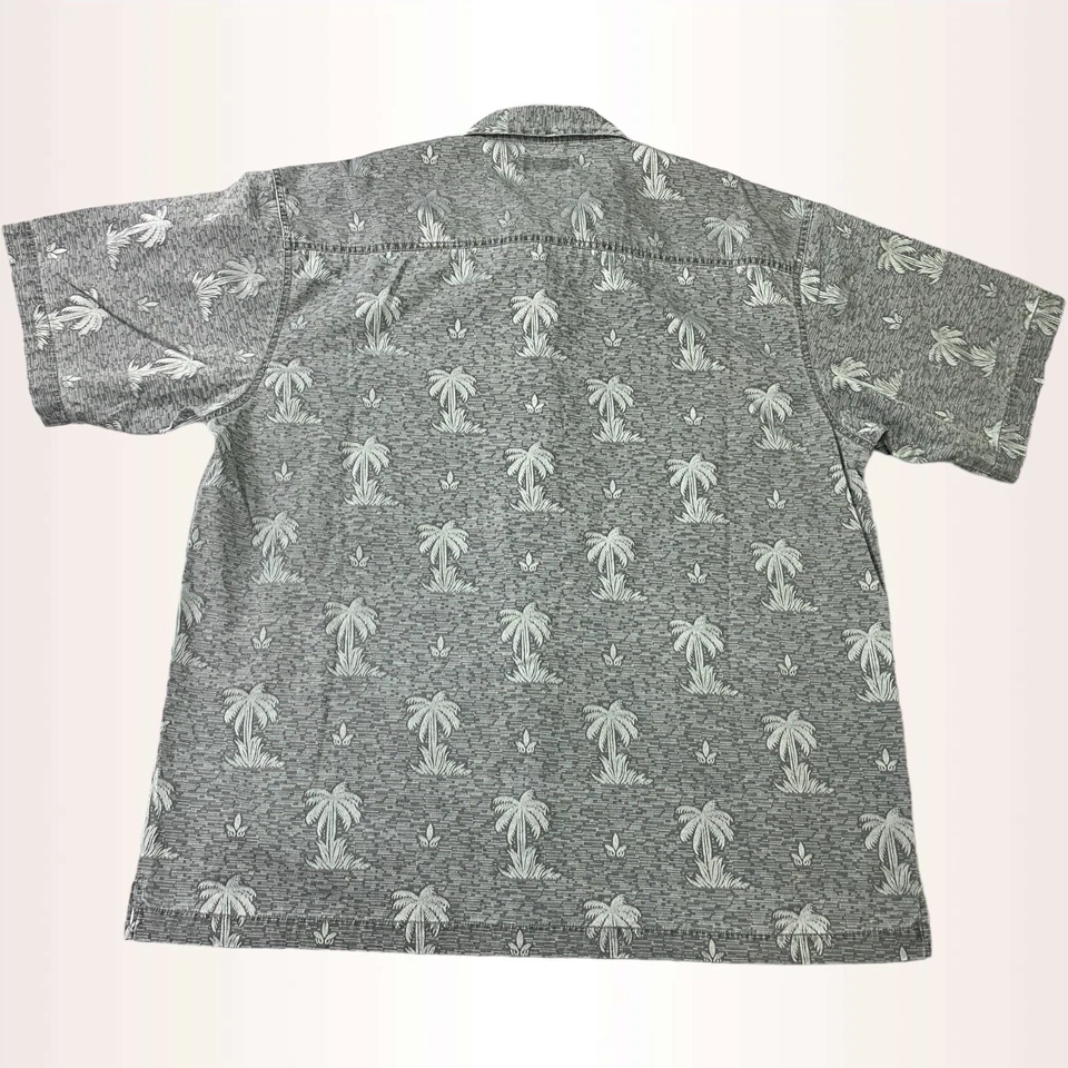 Camisa Gloria Desteñida De Colección Para Hombres XL Gris Campamento Palmera Hawaiana Algodón Abotonada Foto 3 de 4
