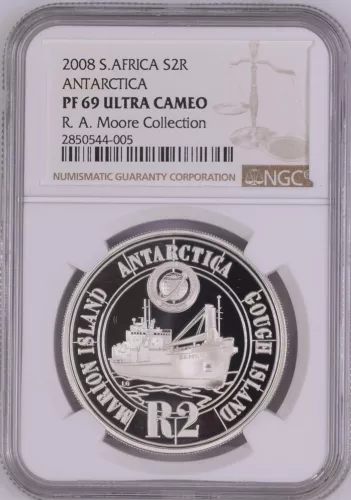 2008 south africa SILVER 2 rand PF69  NGC ANTARTICA  GOUGH ISLAND maritime SHIP