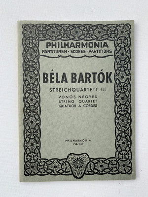 Noten . Bartok. Streichquartett III.    Taschenpartitur.