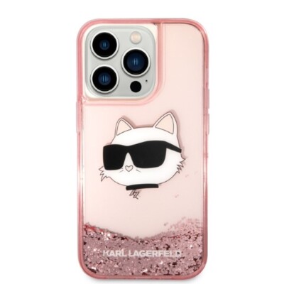 Karl Lagerfeld iPhone 14 Pro Max Hülle Cover Case Liquid Glitter Choupette Pink