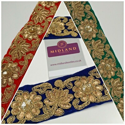 45mm Samt Blumen bestickt Bordüre Sari Einfassung M1343
