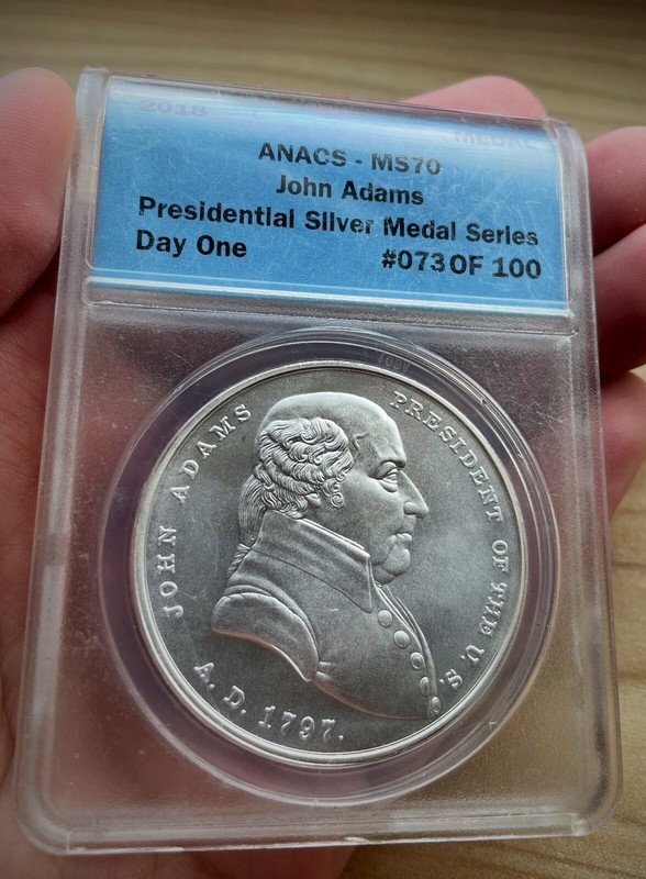 2018 ANACS MS70 -FREE SHIP  - PRESIDENTIAL SILVER METAL SERIES -  JOHN ADAMS