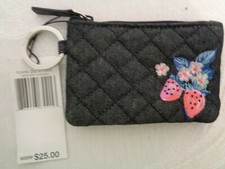 Vera Bradley Iconic Top Zip ID Black Quilted Case Fruit Grove Coin Pouch