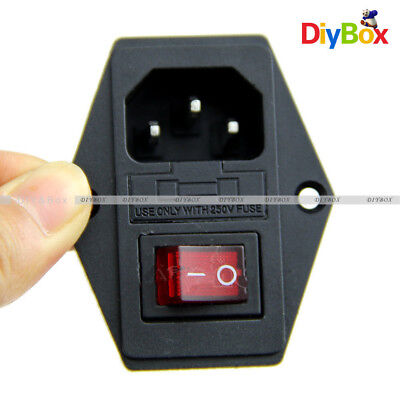 AC 250V 10A 3 Terminal Black Red Power Socket with Fuse Holder 