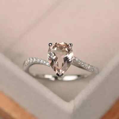 1.25 Ct Real Natural Morganite Diamond Wedding Bridal Ring 14K Solid White Gold