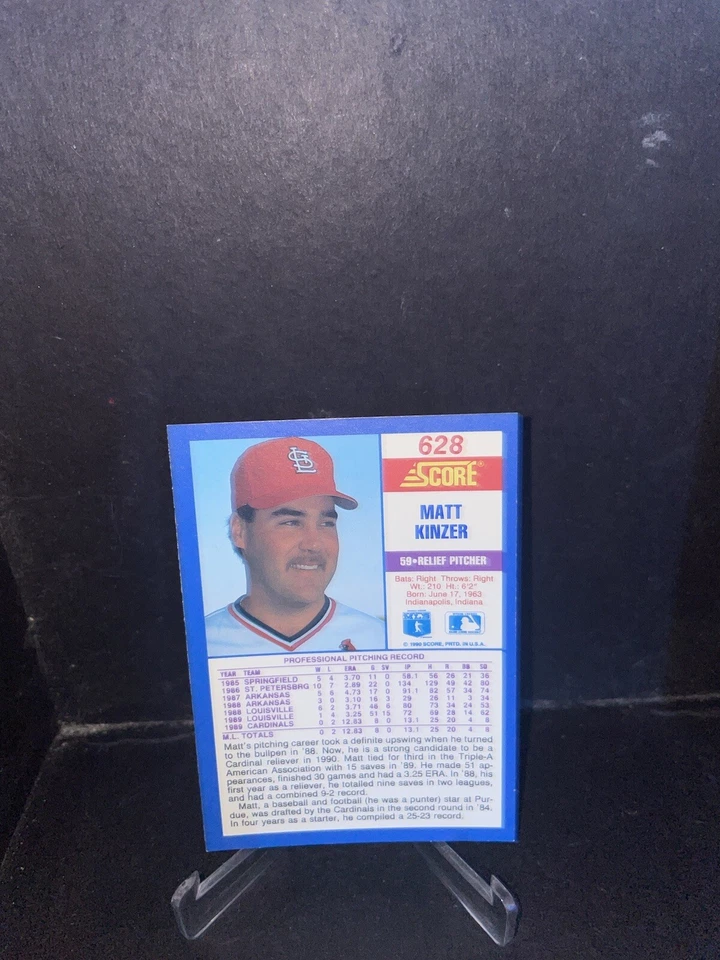 1990 Score #628 MATT KINZER RC St. Louis Cardinals Rookie - Image 2 of 2