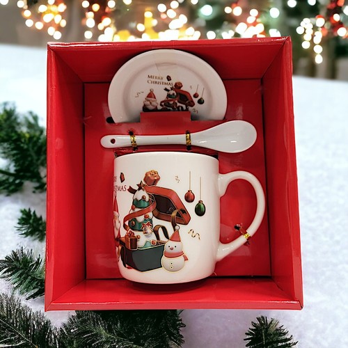 Festliche Keramik Kaffeebecher Geschenkset mit Teller & Löffel Urlaub Trinkgeschirr - Bild 39 von 43
