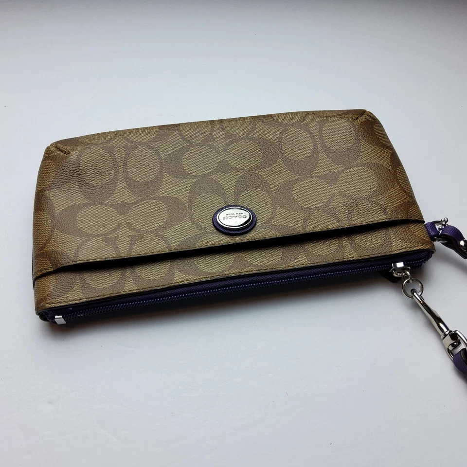 Bolso sin asas Coach Signature F49965 bolso bandolera grande con ribete púrpura Foto 4 de 4