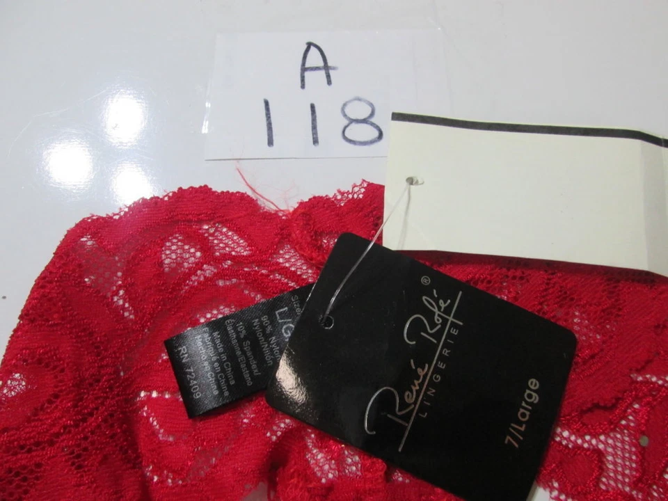 Calcinha tanga Rene Rofe feminina tamanho G renda vermelha floral frisada íntima lingerie nova com etiquetas - Imagem 4 de 4