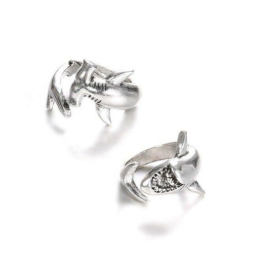Hai-Ring Set: 2 Adjustierbare Anelli IN Set Squalo Martello Bianco & Riffhai - Bild 2 von 2