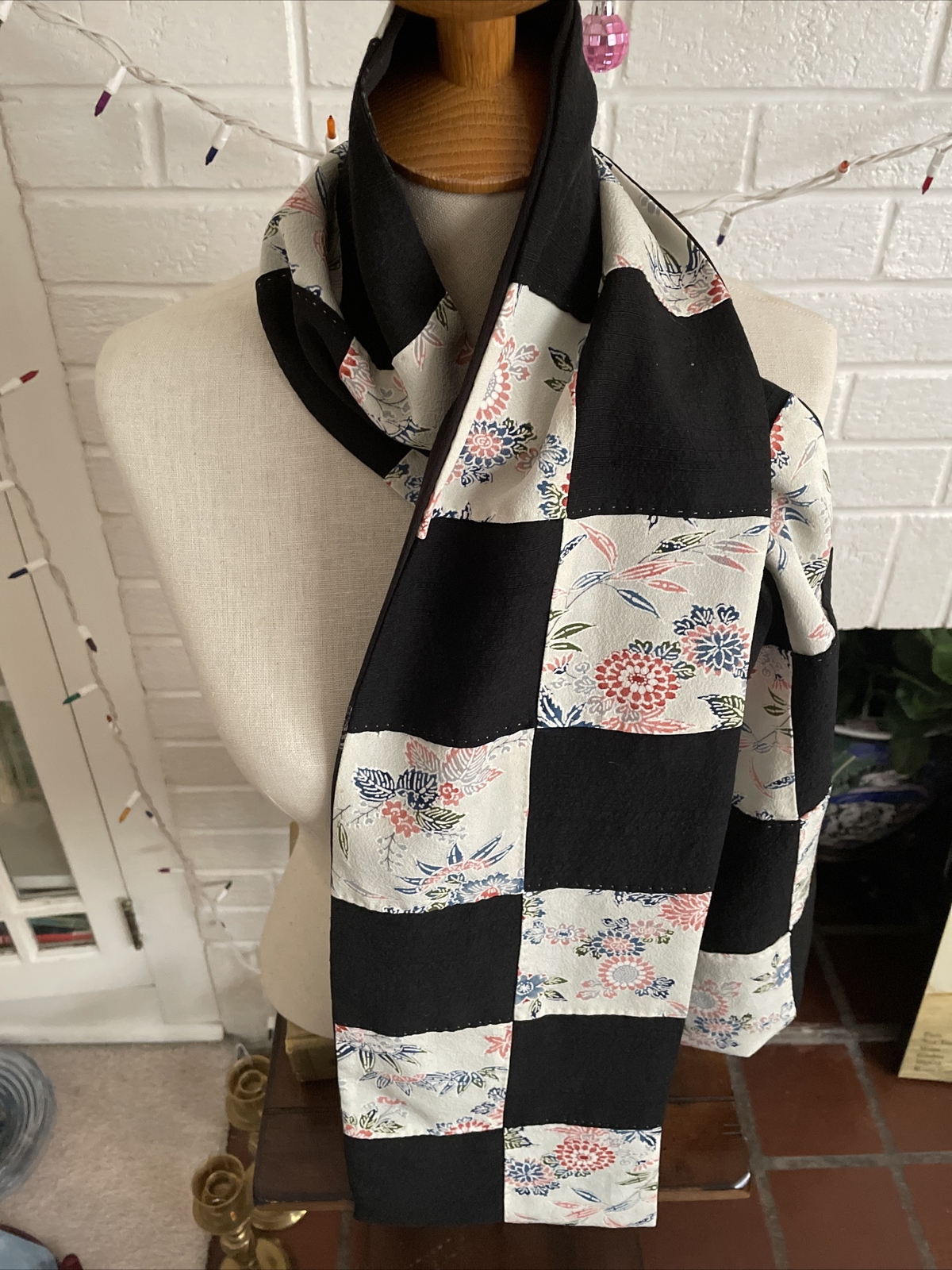 Reversible Patchwork  Silk Black/White Scarf SHAW… - image 1