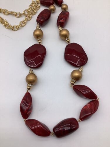 Chico's Red/ Gold Beaded Long Necklace NWT - Picture 4 of 4