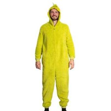Grinch Sherpa Union Suit with Head Zipper Halloween Cosplay Costume Size: XL 