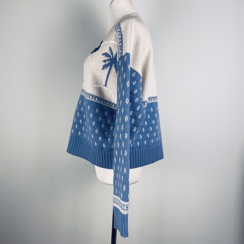 $1155 NUOVO Maglione jacquard Alanui Paillettes Elefante Blu Medio - Foto 6 di 12