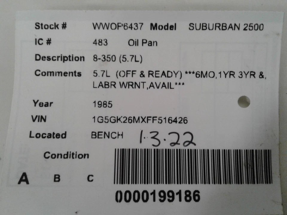 Used Engine Oil Pan fits: 1985 Gmc Suburban 2500 8-305 5.0 Grade A Foto 4 de 4