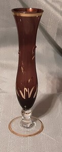 Vintage Bohemian Glass Bud Vase, Purple w/Gold Ascents