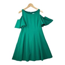 Eliza J Cold Shoulder Flutter Sleeve Mini dress size 12 Green
