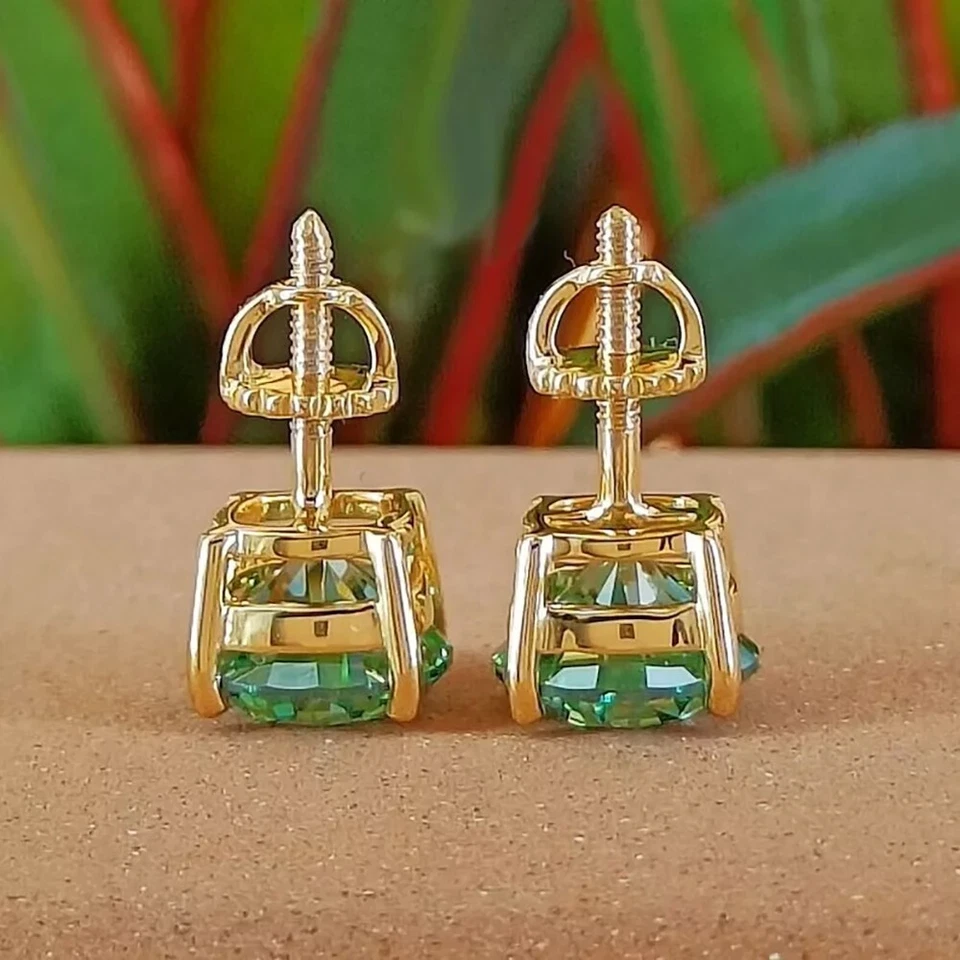 4.50 Ct. Round Cut Blue Moissanite Gold Plate 925 Sterling Silver Studs Earrings - Image 2 of 3