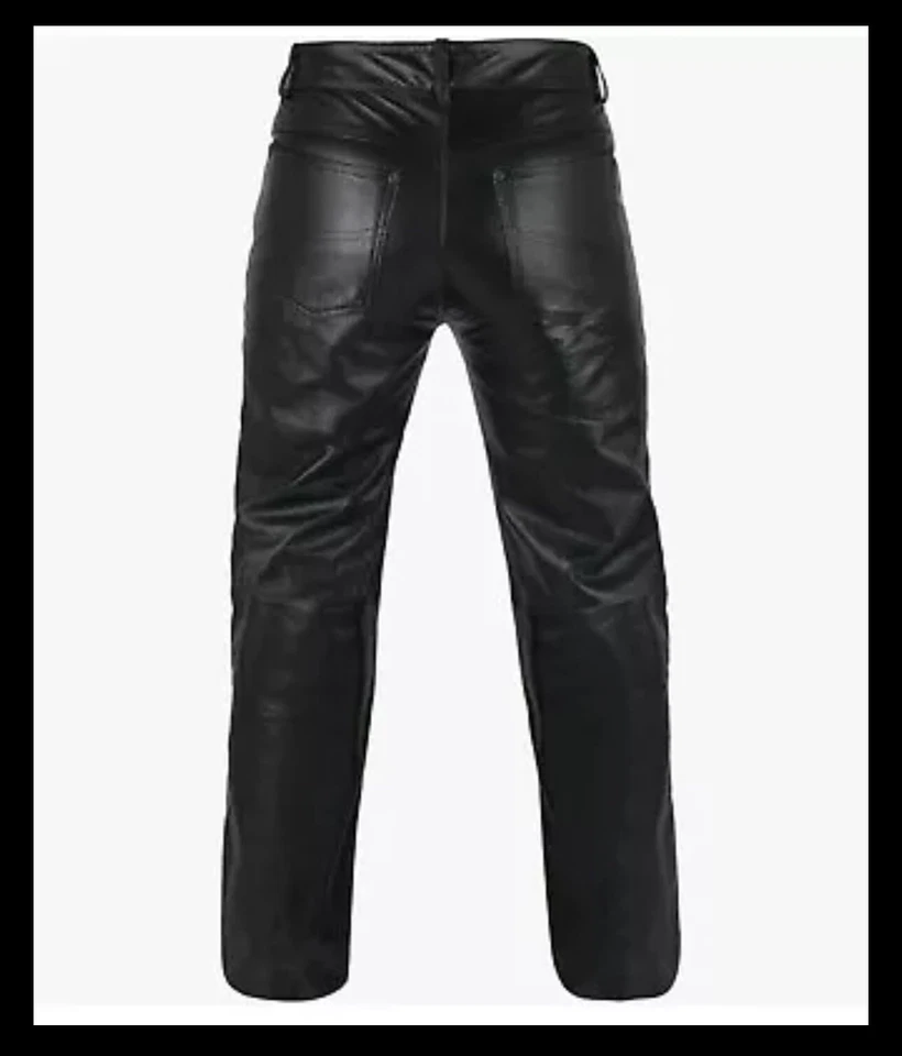 Leather Pants for Men Premium Thick Leather Motorcycle Riding Pants 5 Pockets - Image 3 of 4