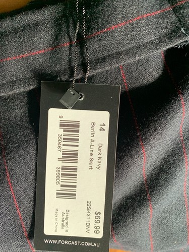 Forcast BNWT Dark Navy Red Preppy Berlin A-Line Gold Buttons Buckle Mini Size 14 - Picture 6 of 8