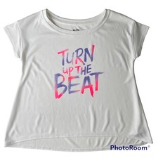 C9 by Champion Turn Up the Beat Dance Tee Top sz L 10 12 White High Low Swing