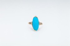 Antique Victorian 1890s 7ct Natural Turquoise Gem 14k Yellow Gold Ring